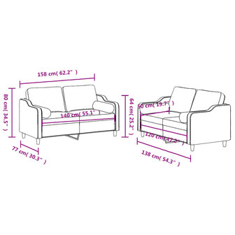 2-delige Loungeset met kussens stof cr&egrave;mekleurig 8