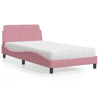 Bed met matras fluweel roze 100x200 cm 1