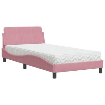 Bed met matras fluweel roze 100x200 cm 2