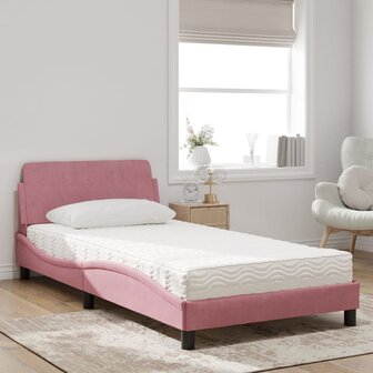 Bed met matras fluweel roze 100x200 cm 3