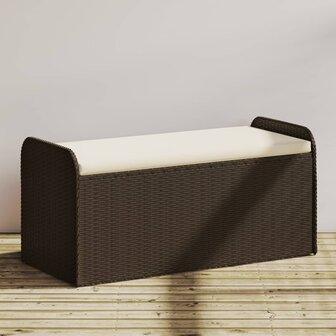 Opbergbankje met kussen 115x51x52 cm poly rattan bruin 1