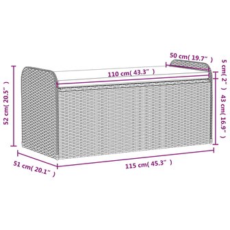 Opbergbankje met kussen 115x51x52 cm poly rattan bruin 11