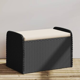 Opbergbankje met kussen 80x51x52 cm poly rattan zwart 1