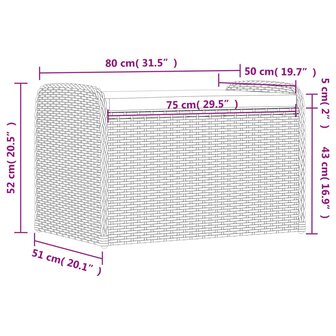 Opbergbankje met kussen 80x51x52 cm poly rattan zwart 11