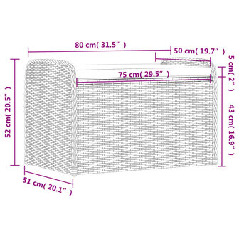 Opbergbankje met kussen 80x51x52 cm poly rattan bruin 11