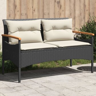 Tuinbank met kussens 116x62,5x74 cm poly rattan zwart 1