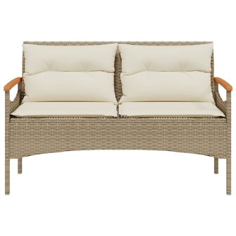 Tuinbank met kussens 116x62,5x74 cm poly rattan beige 4