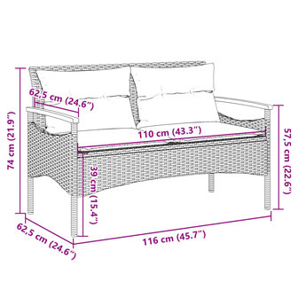 Tuinbank met kussens 116x62,5x74 cm poly rattan beige 9