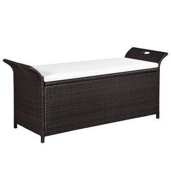 Opbergbankje met kussen 138 cm poly rattan bruin 1