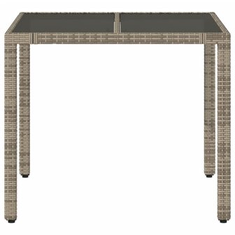 Tuintafel met glazen blad 90x90x75 cm poly rattan grijs 4