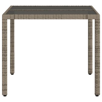 Tuintafel met glazen blad 90x90x75 cm poly rattan grijs 5