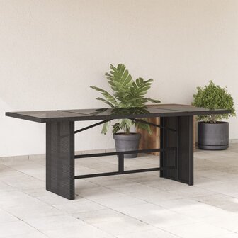 Tuintafel met glazen blad 190x80x75 cm poly rattan zwart 1