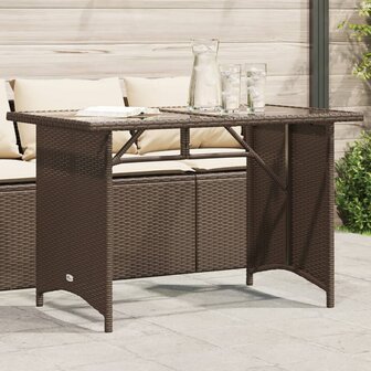 Tuintafel met glazen blad 110x68x70 cm poly rattan bruin 1