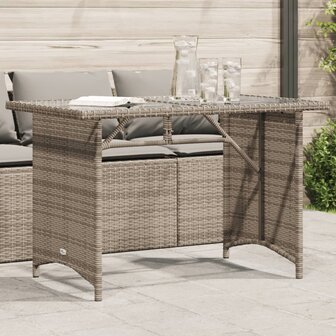 Tuintafel met glazen blad 110x68x70 cm poly rattan grijs 1