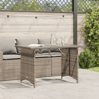 Tuintafel met glazen blad 110x68x70 cm poly rattan grijs 3