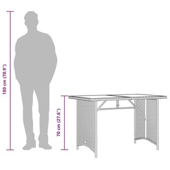 Tuintafel met glazen blad 110x68x70 cm poly rattan grijs 10