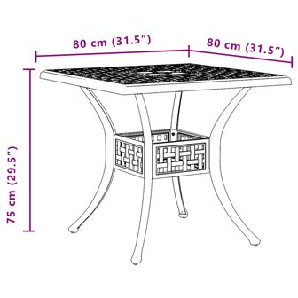 Tuintafel 80x80x75 cm gietaluminium bronskleurig 11