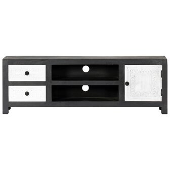 Tv-meubel handgesneden 120x30x40 cm massief mangohout grijs wit 3