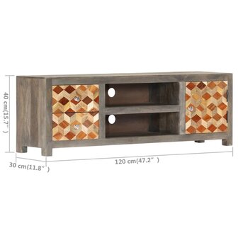 Tv-meubel 120x30x40 cm massief mangohout grijs 8