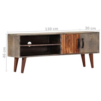 Tv-meubel 130x30x46 cm massief ruw mangohout grijs 9