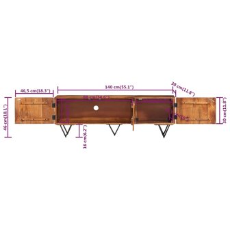 Tv-meubel 140x30x46 cm massief mangohout 8