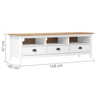 Tv-meubel Hill Range 158x40x47 cm massief grenenhout wit 4