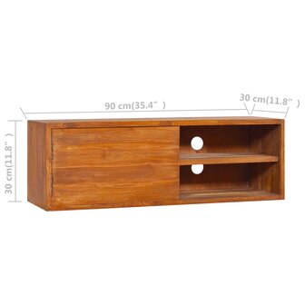 Tv-meubel wandmontage 90x30x30 cm massief teakhout 10