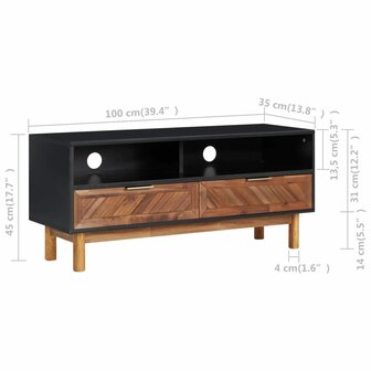 Tv-meubel 100x35x45 cm massief acaciahout en MDF 6