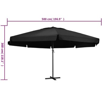 Parasol met aluminium paal 500 cm zwart 6