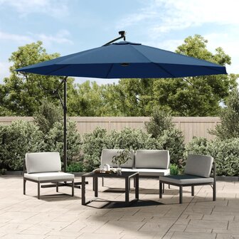 Zweefparasol met LED-verlichting 350 cm azuurblauw 1