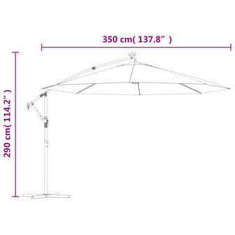 Zweefparasol met LED-verlichting 350 cm azuurblauw 12