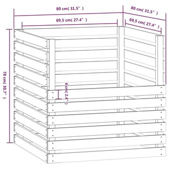 Compostbak 80x80x78 cm massief grenenhout wit 8