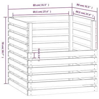 Compostbak 80x80x78 cm massief grenenhout grijs 8