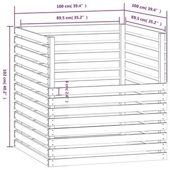 Compostbak 100x100x102 cm massief grenenhout grijs 8