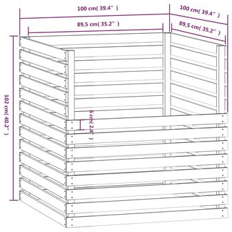 Compostbak 100x100x102 cm massief grenenhout zwart 8