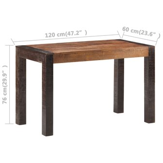 Eettafel 120x60x76 cm massief ruw mangohout 5