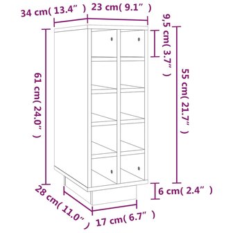 Wijnkast 23x34x61 cm massief grenenhout wit 8