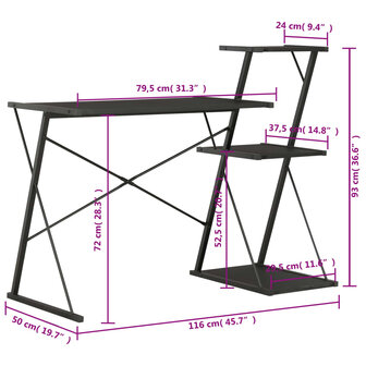 Bureau met schap 116x50x93 cm zwart 7