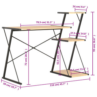 Bureau met schap 116x50x93 cm zwart en eikenkleurig 7