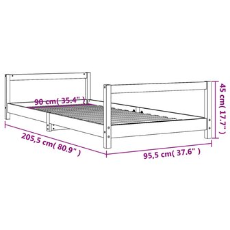 Kinderbedframe 90x200 cm massief grenenhout wit 9