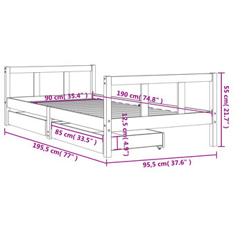 Kinderbedframe met lades 90x190 cm massief grenenhout 10