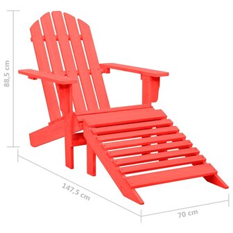 Tuinstoel Adirondack met voetenbank massief vurenhout rood 8