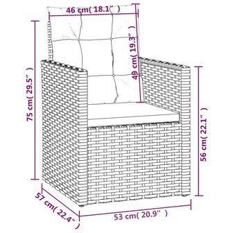 Tuinstoel met kussens poly rattan zwart 8