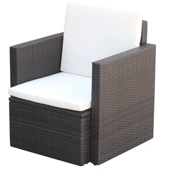 Tuinstoel met kussens poly rattan bruin 1