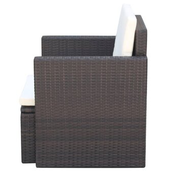 Tuinstoel met kussens poly rattan bruin 3