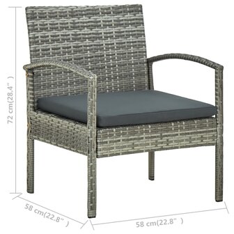 Tuinstoel met kussen poly rattan grijs 7