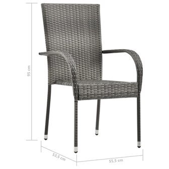 Tuinstoelen stapelbaar 2 st poly rattan grijs 10