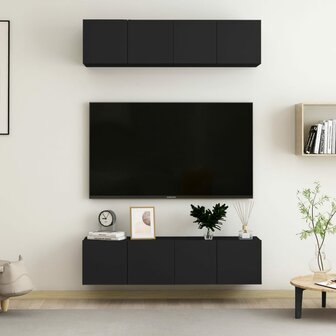 Tv-meubelen 4 st 60x30x30 cm bewerkt hout zwart 1