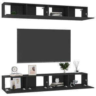 Tv-meubelen 4 st 100x30x30 cm bewerkt hout zwart 3