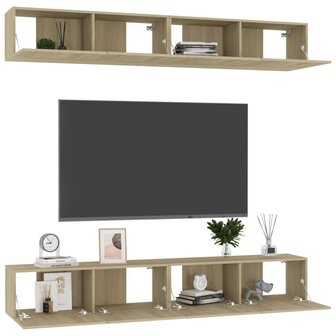 Tv-meubelen 4 st 100x30x30 cm bewerkt hout sonoma eikenkleurig 3